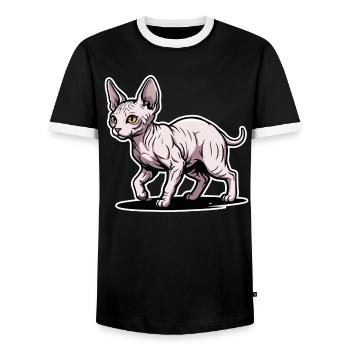 Sphynx Katze Haarloses Spazieren-Porträtdesign - Männer Kontrast-T-Shirt - Schwarz/Weiß - Vorne - AI Model Female 172 light (172cm) & AI Model Male 178 light (178cm)