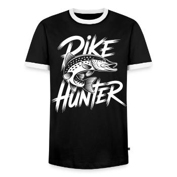 Pike Fishing - Men's Ringer Shirt - black/white - Front - AI Model Female 172 light (172cm) & AI Model Male 178 light (178cm)