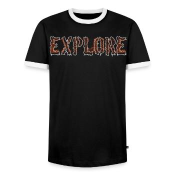 explore - Men's Ringer Shirt - black/white - Front - AI Model Female 172 light (172cm) & AI Model Male 178 light (178cm)