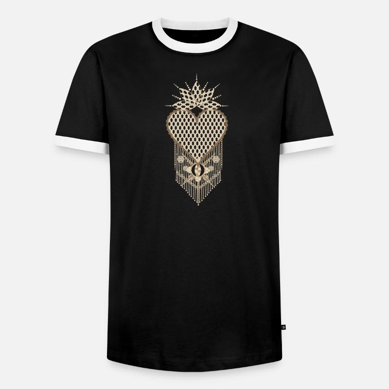 Macramé heart with filigree knot patterns - Men's Ringer Shirt - black/white