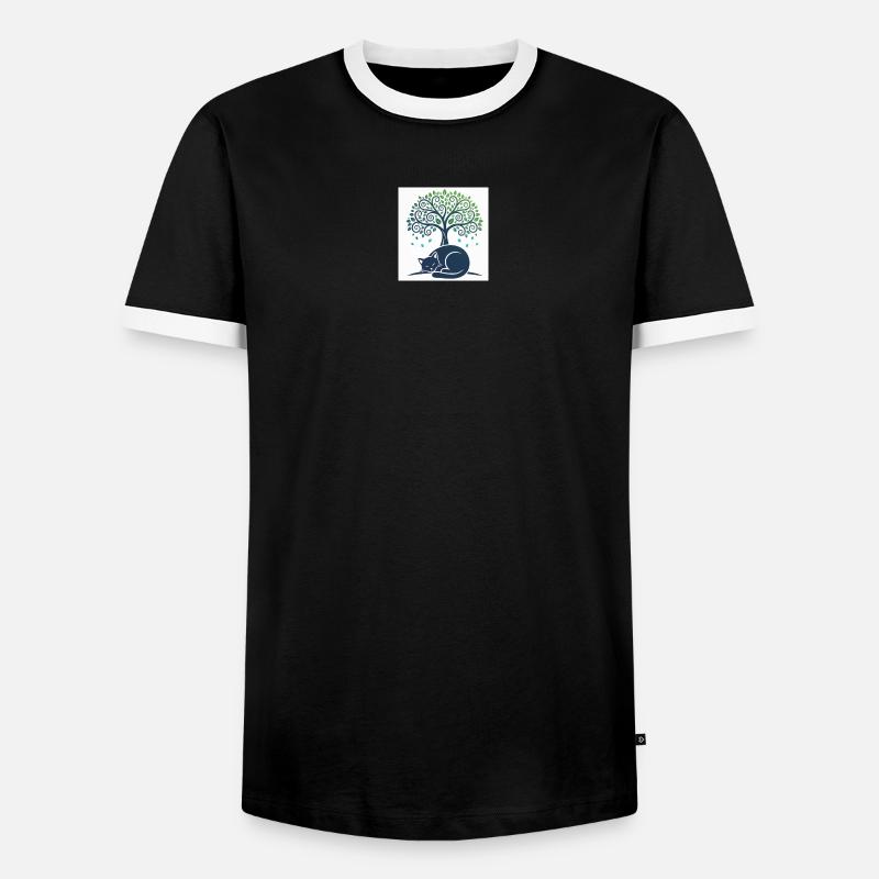 Sleeper cat under tree swirl - Men's Ringer Shirt - black/white