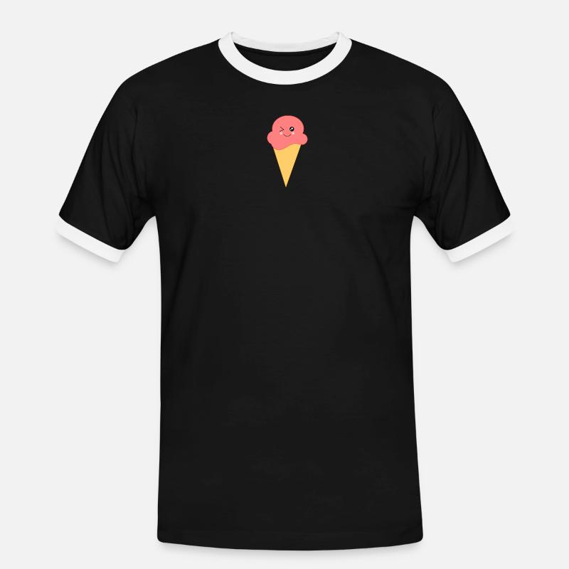 Eis Eiscreme Erdbeereis - Männer Kontrast-T-Shirt - Schwarz/Weiß