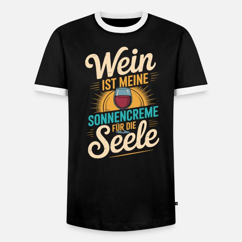 Wein als Sonnencreme der Seele - Männer Kontrast-T-Shirt - Schwarz/Weiß
