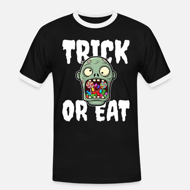 SÜSSES ODER ESSEN - ZOMBIE HALLOWEEN - Männer Kontrast-T-Shirt - Schwarz/Weiß