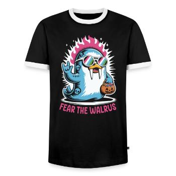 Walross Punk Rocker Halloween  - Männer Kontrast-T-Shirt - Schwarz/Weiß - Vorne - AI Model Female 172 light (172cm) & AI Model Male 178 light (178cm)