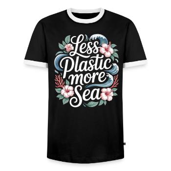 Moins de plastique, plus de mer – Design environnemental, Fleurs - T-shirt contrasté Homme - noir/blanc - Devant - AI Model Female 172 light (172cm) & AI Model Male 178 light (178cm)