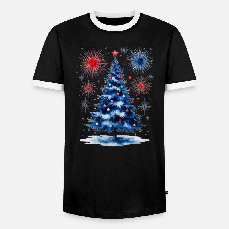Fireworks Christmas Tree Pattern - Men's Ringer Shirt - black/white