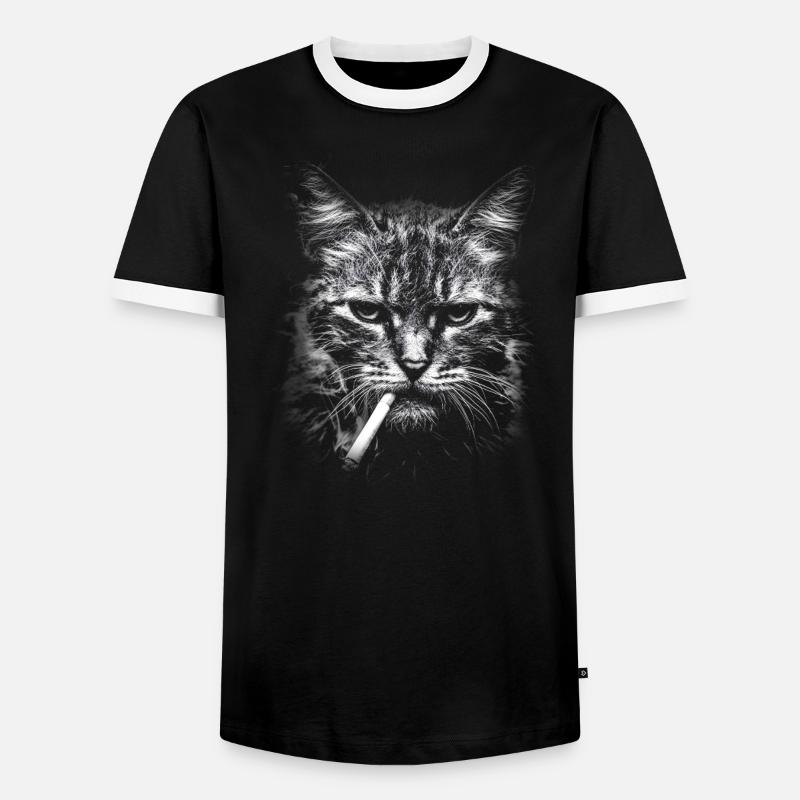 Rauchen, Zigarette, Katze raucht eine Zigarette - Männer Kontrast-T-Shirt - Schwarz/Weiß
