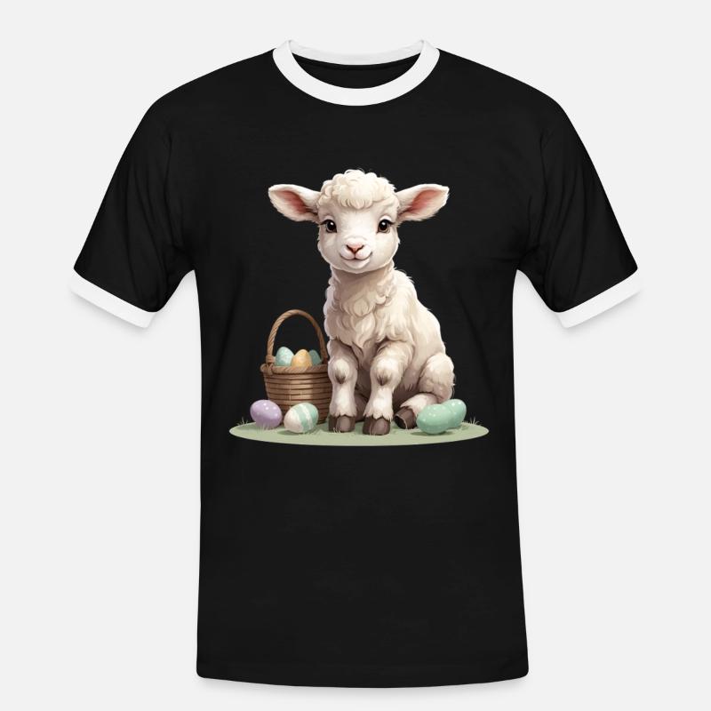 Pastel lamb with Easter eggs - Men's Ringer Shirt - black/white