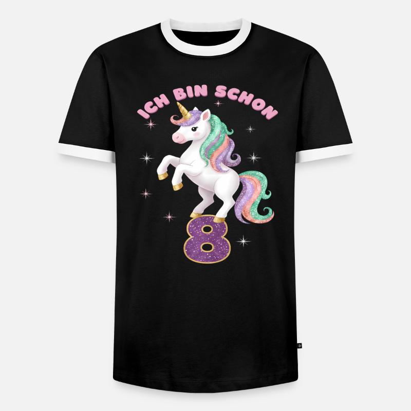 8. Geburtstag Einhorn Mädchen Ich bin schon 8 - Männer Kontrast-T-Shirt - Schwarz/Weiß