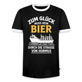 Bier Spruch Schiff  Strasse von Hormus - Männer Kontrast-T-Shirt - Schwarz/Weiß - Vorne - AI Model Female 172 light (172cm) & AI Model Male 178 light (178cm)