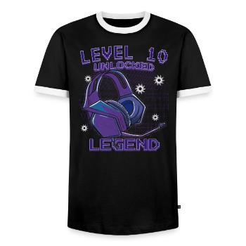 Level 10 Unlocked Gamer 10 Birthday Gift - Men's Ringer Shirt - black/white - Front - AI Model Female 172 light (172cm) & AI Model Male 178 light (178cm)