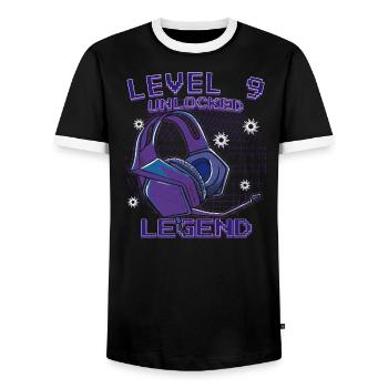 Level 9 Unlocked 9th Birthday - Men's Ringer Shirt - black/white - Front - AI Model Female 172 light (172cm) & AI Model Male 178 light (178cm)