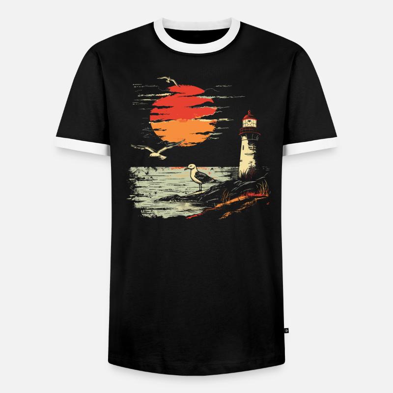 Möwe Seevogel Leuchtturm Sunset - Männer Kontrast-T-Shirt - Schwarz/Weiß