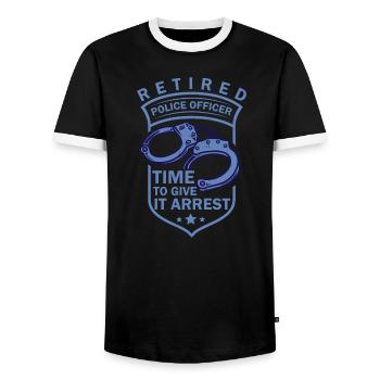 Retired Police Officer Police Retiree - Men's Ringer Shirt - black/white - Front - AI Model Female 172 light (172cm) & AI Model Male 178 light (178cm)
