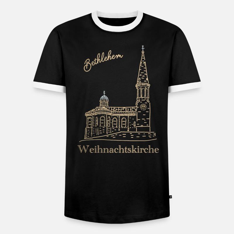 Weihnachtskirche Bethlehem Handzeichnung - Männer Kontrast-T-Shirt - Schwarz/Weiß