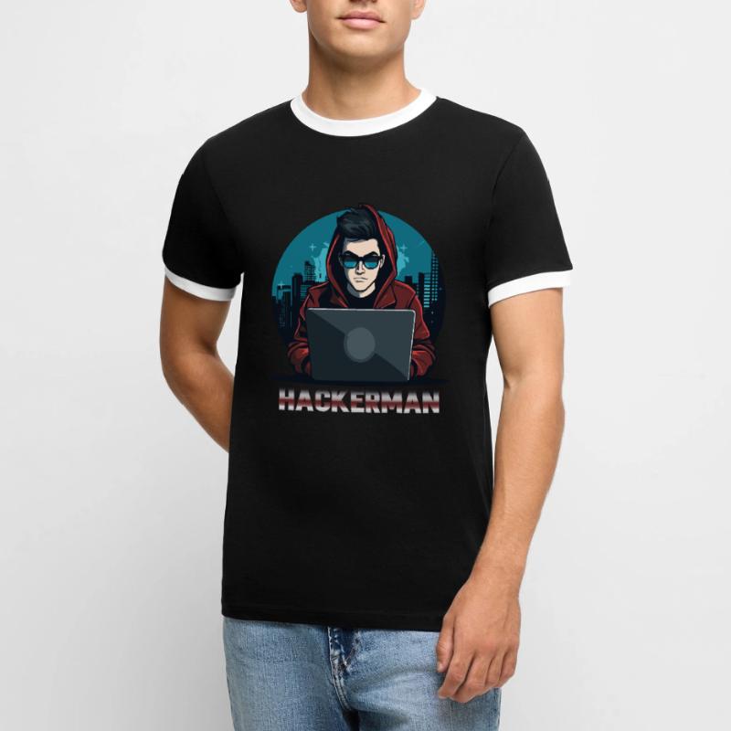 Cool Hacker Coding IT Specialist Hackerman Men's Ringer Shirt