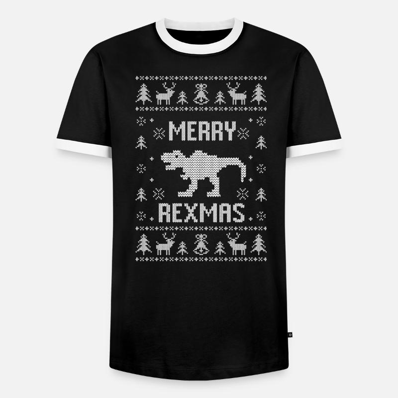 Dinosaurier Weihnachtspullover T-Rex Merry Rexmas - Männer Kontrast-T-Shirt - Schwarz/Weiß