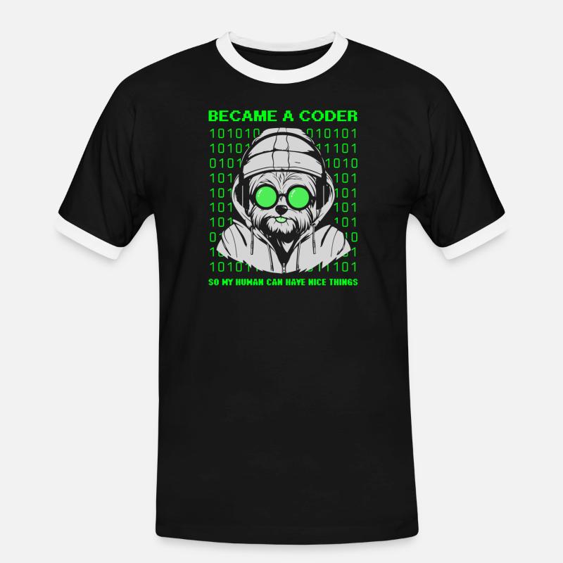 Became a Coder – Cyber Dog Binary - Men's Ringer Shirt - black/white