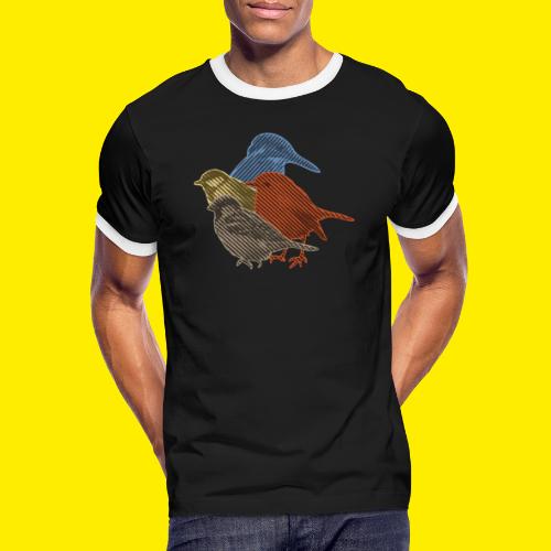 Fuglesamling i linjekunst - Herre kontrast-T-shirt