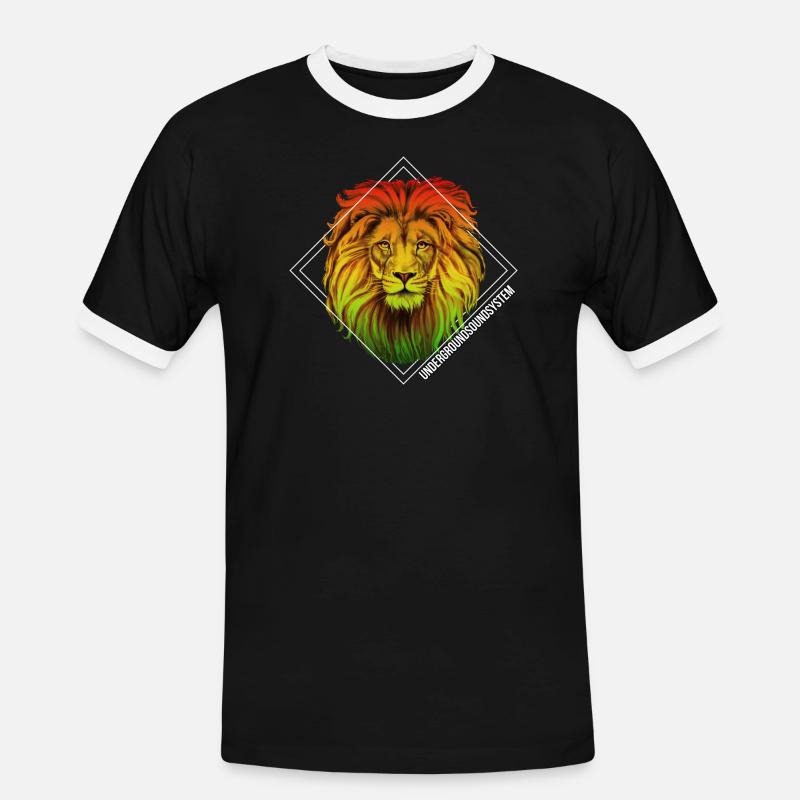 Rainbow Lion Diamond Pattern - Men's Ringer Shirt - black/white