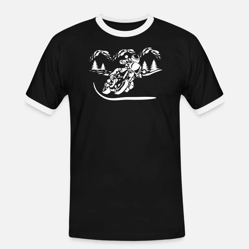 Motorcycle Forest Silhouette - Men's Ringer Shirt - black/white