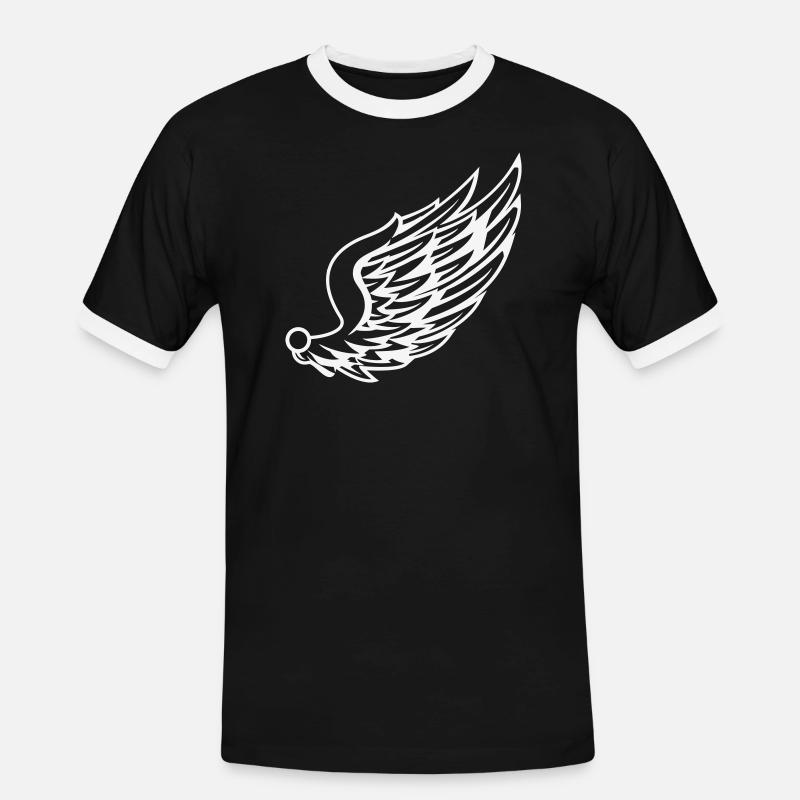 Wings with dynamic feather drawing - Men's Ringer Shirt - black/white