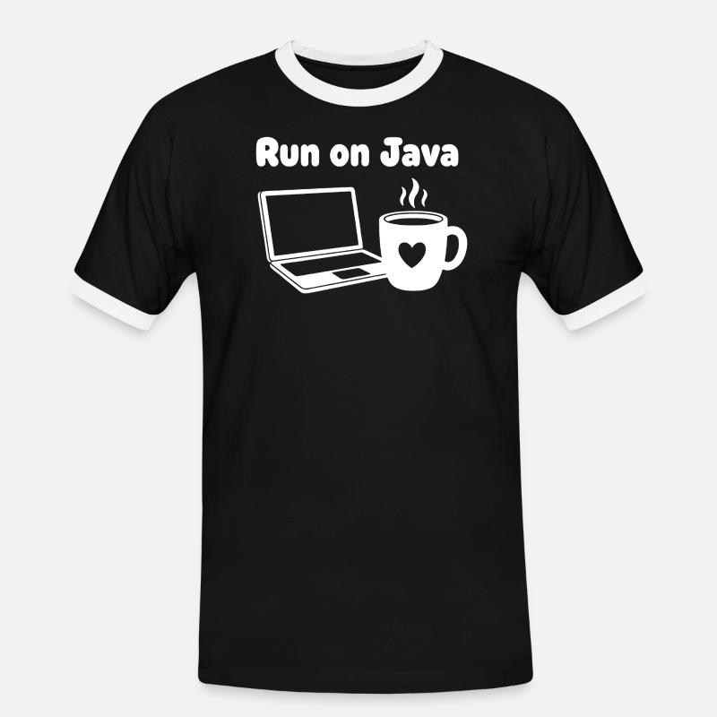 Java Run Cafe Laptop Heart - Men's Ringer Shirt - black/white