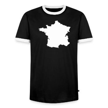 French Map Silhouette - Men's Ringer Shirt - black/white - Front - AI Model Female 172 light (172cm) & AI Model Male 178 light (178cm)