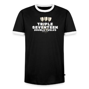 Vintage 1975 Darts Checkout - Men's Ringer Shirt - black/white - Front - AI Model Female 172 light (172cm) & AI Model Male 178 light (178cm)