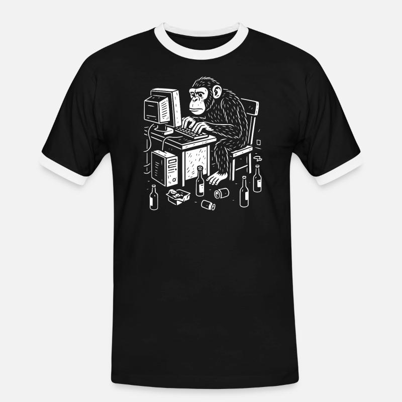 Deskbound Monkey Coder - Men's Ringer Shirt - black/white