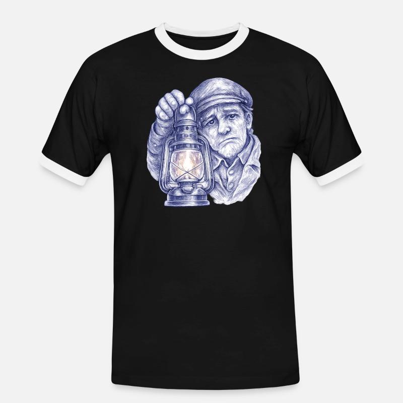 Älterer Mann mit Laterne - Männer Kontrast-T-Shirt - Schwarz/Weiß