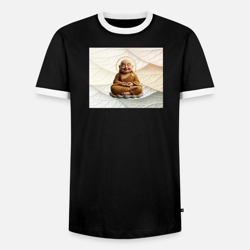 Buddha on leaf pattern - Men's Ringer Shirt - black/white
