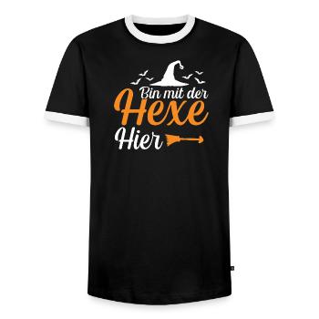 Halloween I'm here with the witch - Men's Ringer Shirt - black/white - Front - AI Model Female 172 light (172cm) & AI Model Male 178 light (178cm)