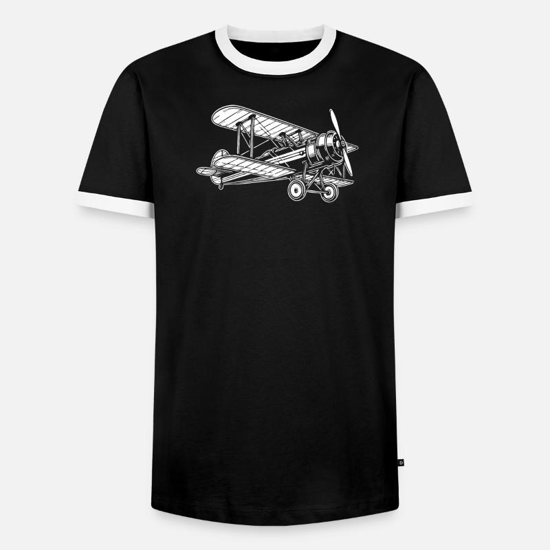 Doppeldecker Oldtimer, Klassisches Flugzeug Design - Männer Kontrast-T-Shirt - Schwarz/Weiß