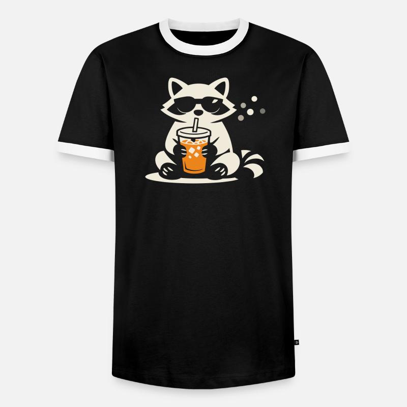 Waschbär Eiskaffee Lustig Geschenk Sommer - Männer Kontrast-T-Shirt - Schwarz/Weiß