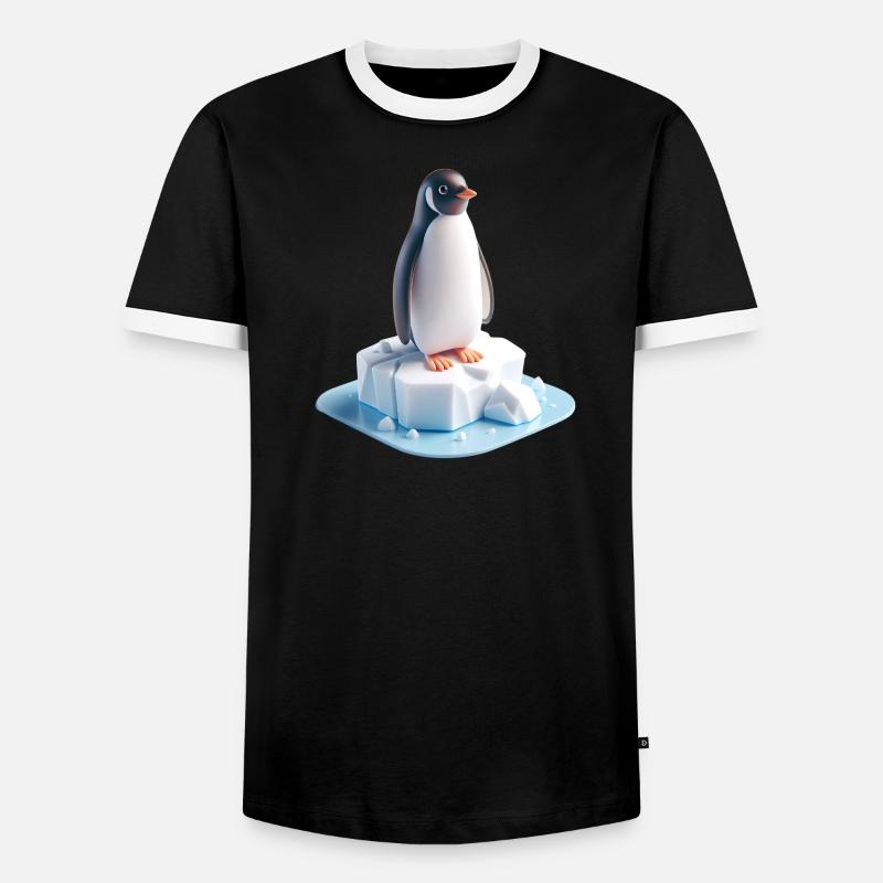 Pinguin auf Eisblock 3D - Männer Kontrast-T-Shirt - Schwarz/Weiß