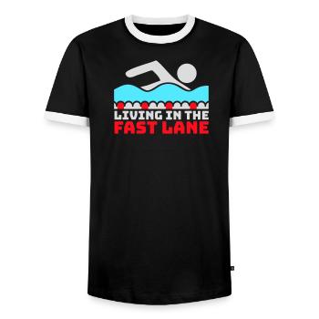 Life In The Fast Lane Float Funny Pool Saying - Men's Ringer Shirt - black/white - Front - AI Model Female 172 light (172cm) & AI Model Male 178 light (178cm)