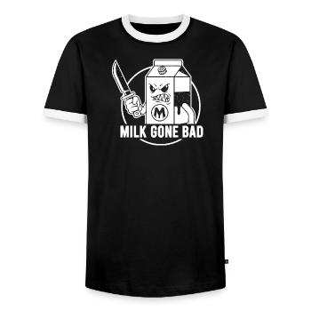 Milk goes evil: menacing cardboard figure - Men's Ringer Shirt - black/white - Front - AI Model Female 172 light (172cm) & AI Model Male 178 light (178cm)