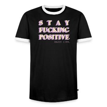 Reste positif, déclaration de faute de frappe - T-shirt contrasté Homme - noir/blanc - Devant - AI Model Female 172 light (172cm) & AI Model Male 178 light (178cm)