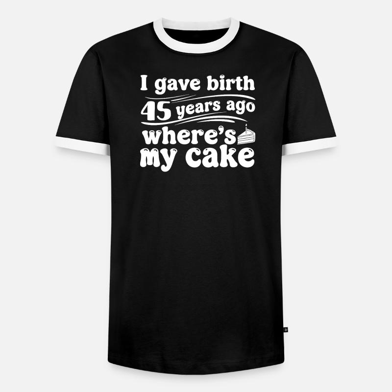 Fødselsdag for 45 år siden – kage? - Herre kontrast-T-shirt - sort/hvid