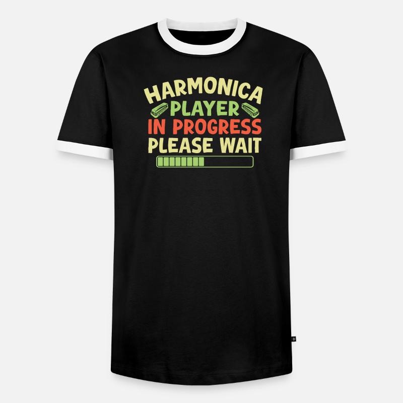 Funny Harmonica Player In Progress Harmonica - Männer Kontrast-T-Shirt - Schwarz/Weiß
