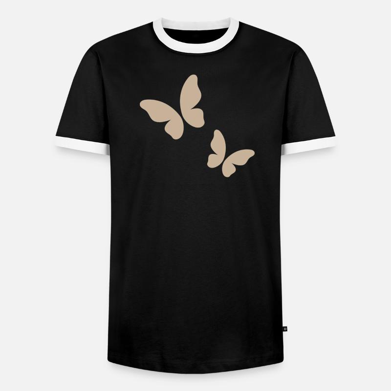Beige Butterfly Pattern - Men's Ringer Shirt - black/white