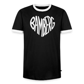 Bamberg Heart Typo - Men's Ringer Shirt - black/white - Front - AI Model Female 172 light (172cm) & AI Model Male 178 light (178cm)
