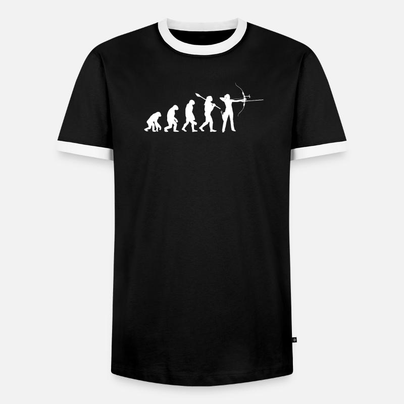 Evolution der Bogenschießfrau Bogenjägerin Sportgeschenk - Männer Kontrast-T-Shirt - Schwarz/Weiß