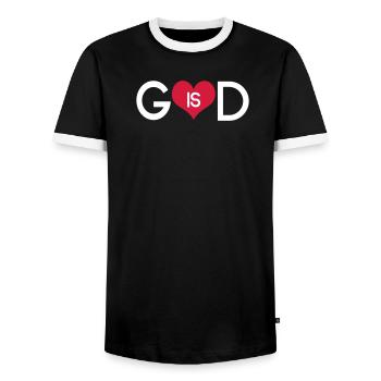 God Is Love Heart – Minimalistischer christlicher Geist - Männer Kontrast-T-Shirt - Schwarz/Weiß - Vorne - AI Model Female 172 light (172cm) & AI Model Male 178 light (178cm)