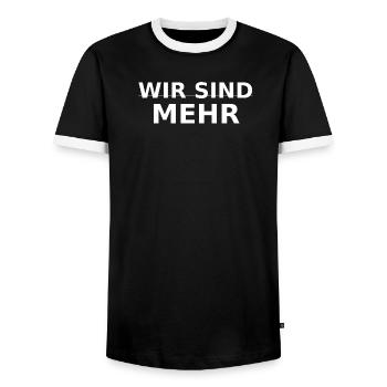 WIR SIND MEHR  - Männer Kontrast-T-Shirt - Schwarz/Weiß - Vorne - AI Model Female 172 light (172cm) & AI Model Male 178 light (178cm)
