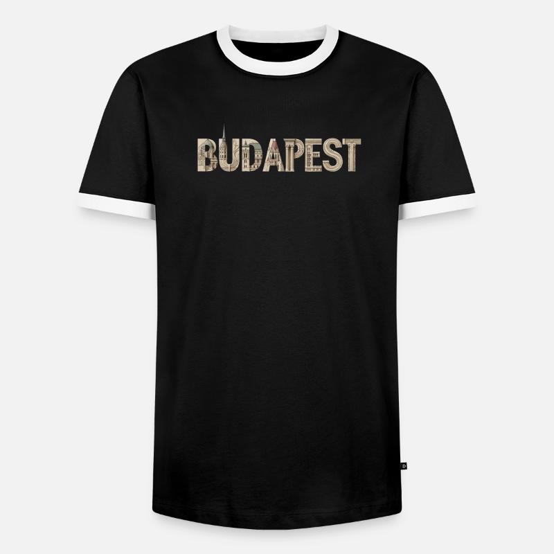 BUDAPEST – Architectural Typography Design - Men's Ringer Shirt - black/white