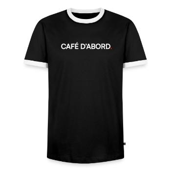 CAFÉ D’ABORD – Humour bureau lundi matin - T-shirt contrasté Homme - noir/blanc - Devant - AI Model Female 172 light (172cm) & AI Model Male 178 light (178cm)