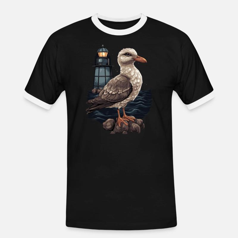 Möwe Seevogel Leuchtturm - Männer Kontrast-T-Shirt - Schwarz/Weiß